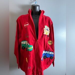 Bechamel Embroidered Patches "Moms Taxi" Full Zip 100% Cotton Sweatshirt Sz XL